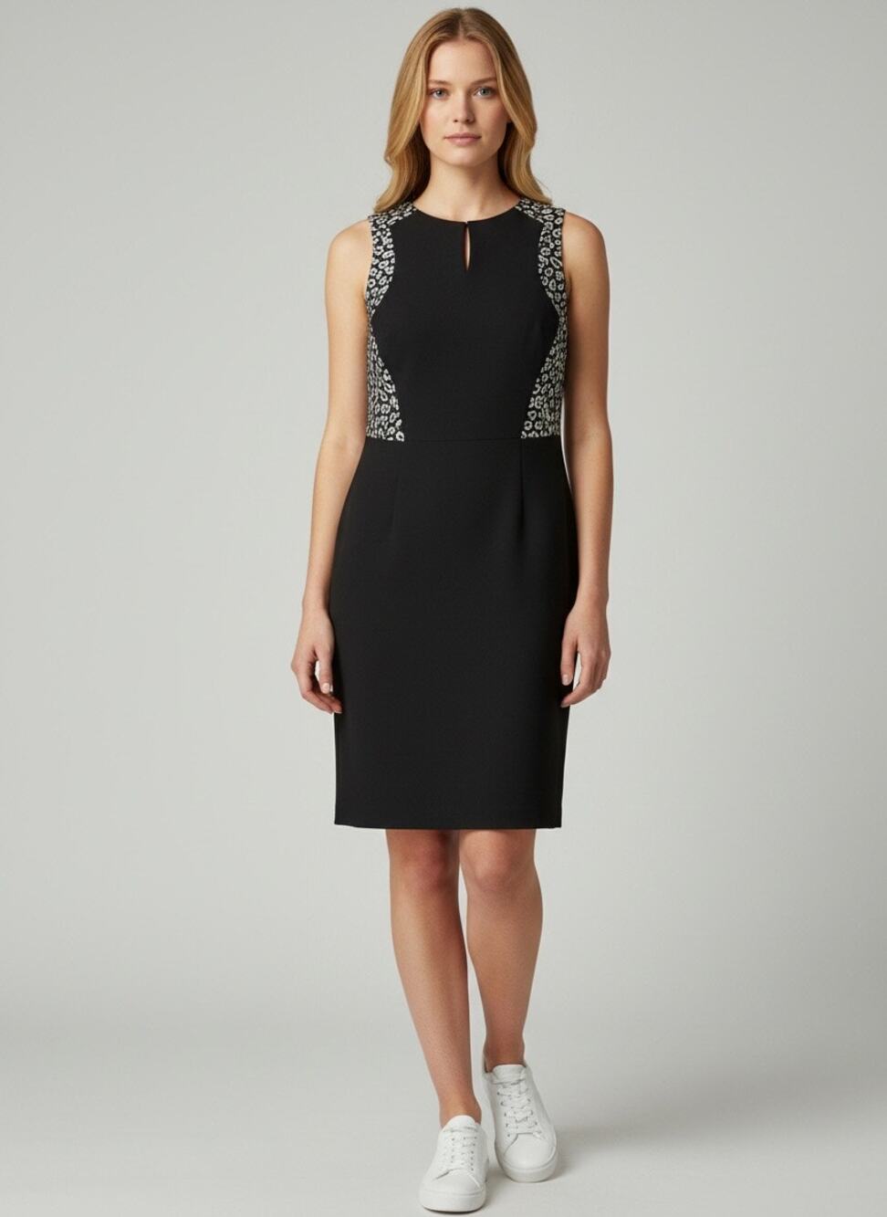 Ann Taylor Leopard Print DegIl Sleeveless Dress Size 6 Petite Black
